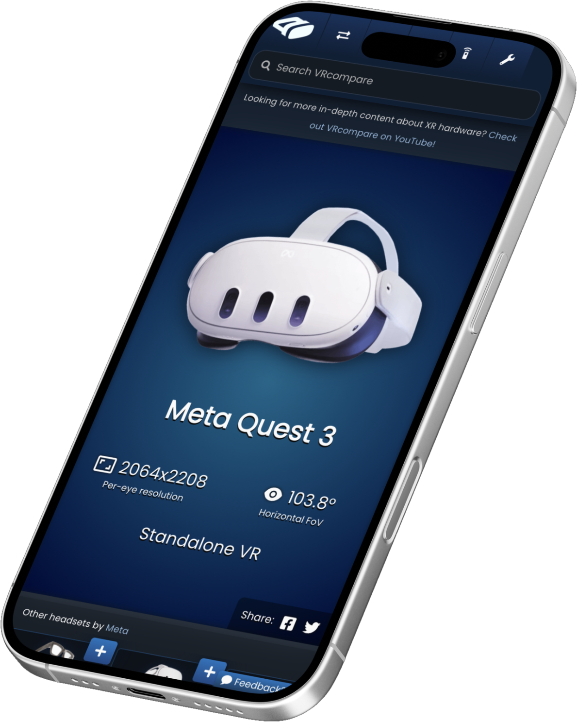 VRcompare on mobile